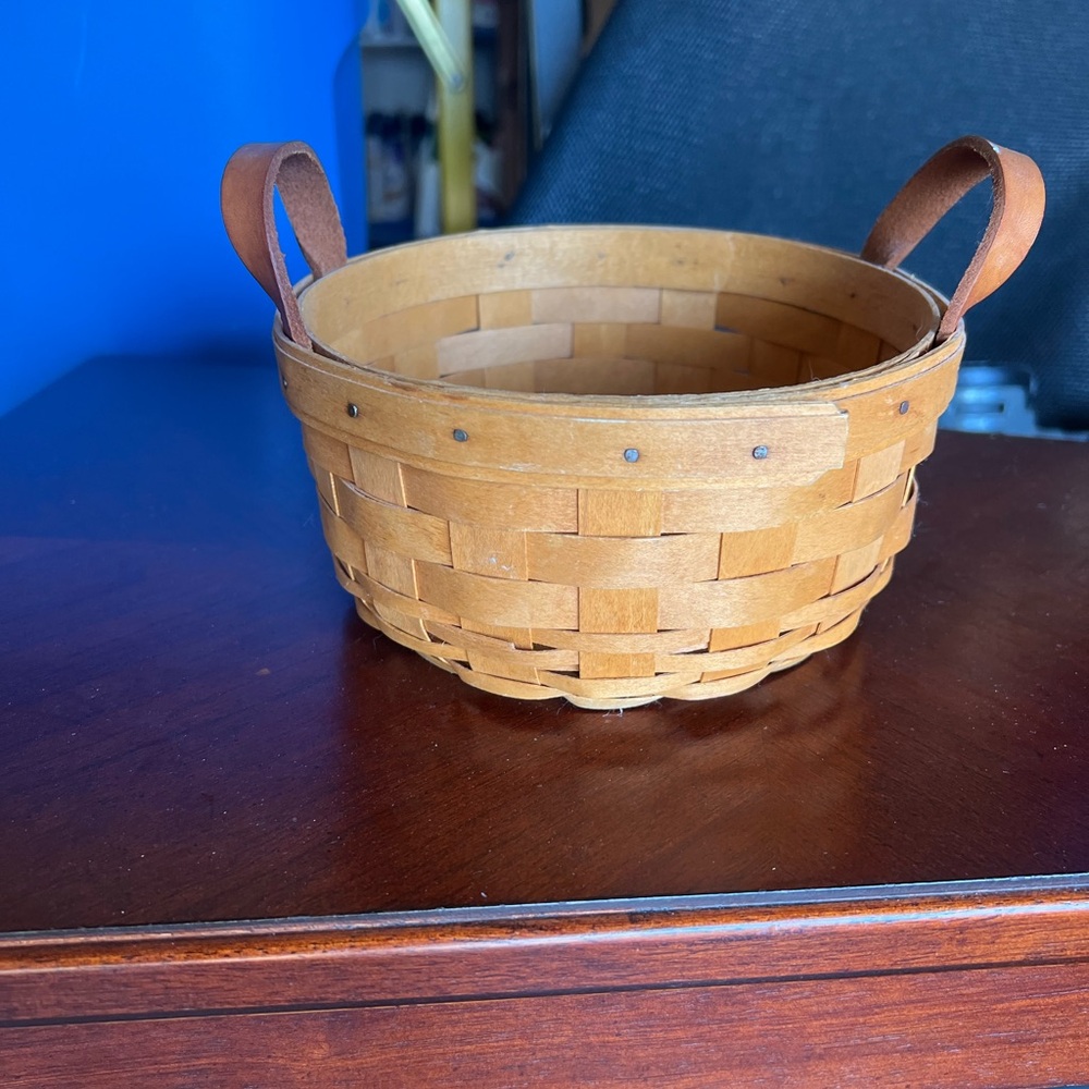 Longaberger Tan Woven Basket with Leather Handles